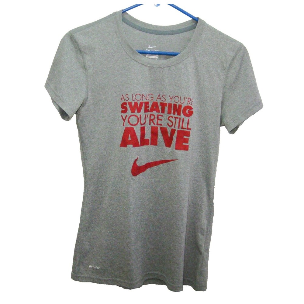 Nike T-Shirt Womens XS Gray Short Sleeve Dri-Fit Athletic Graphic Shirt Gym Top